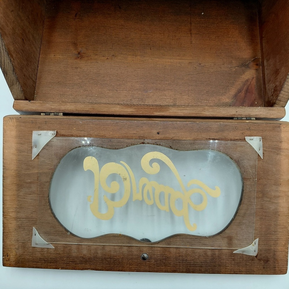 Vtg Wood Bread Box Stencil Design Glass Face Farmhouse Breadbox Cottagecore - Picture 9 of 9